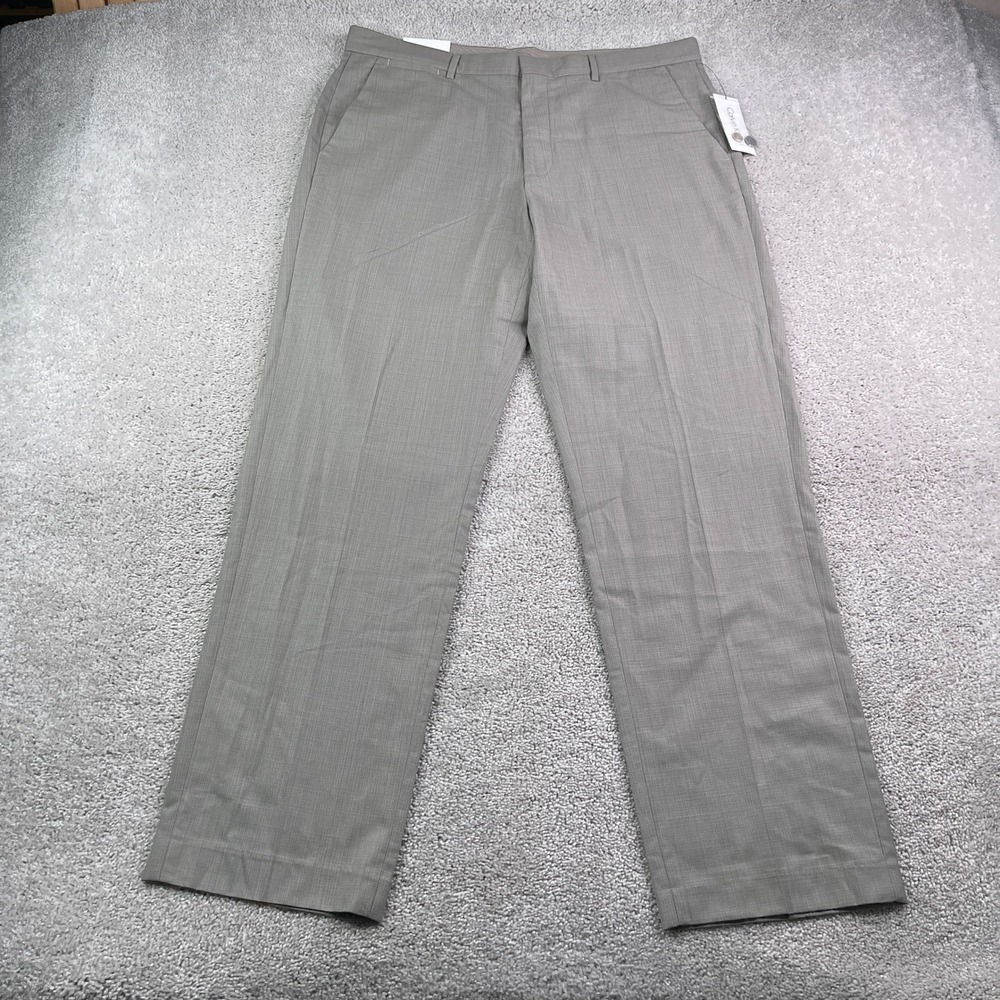 NEW Calvin Klein Pants Mens 36x32β Tan Grey Straight Fit Dress Trousers Business